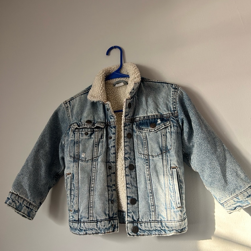 Zara Kids Light Blue Sherpa-Lined Denim Jacket size 6